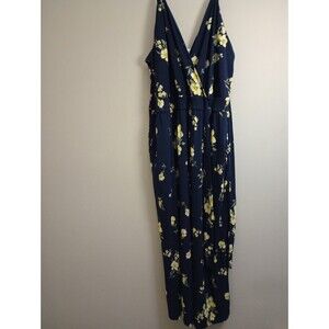 Kaileigh Navy Blue Floral Sleeveless Pantsuits Pockets Size 3X